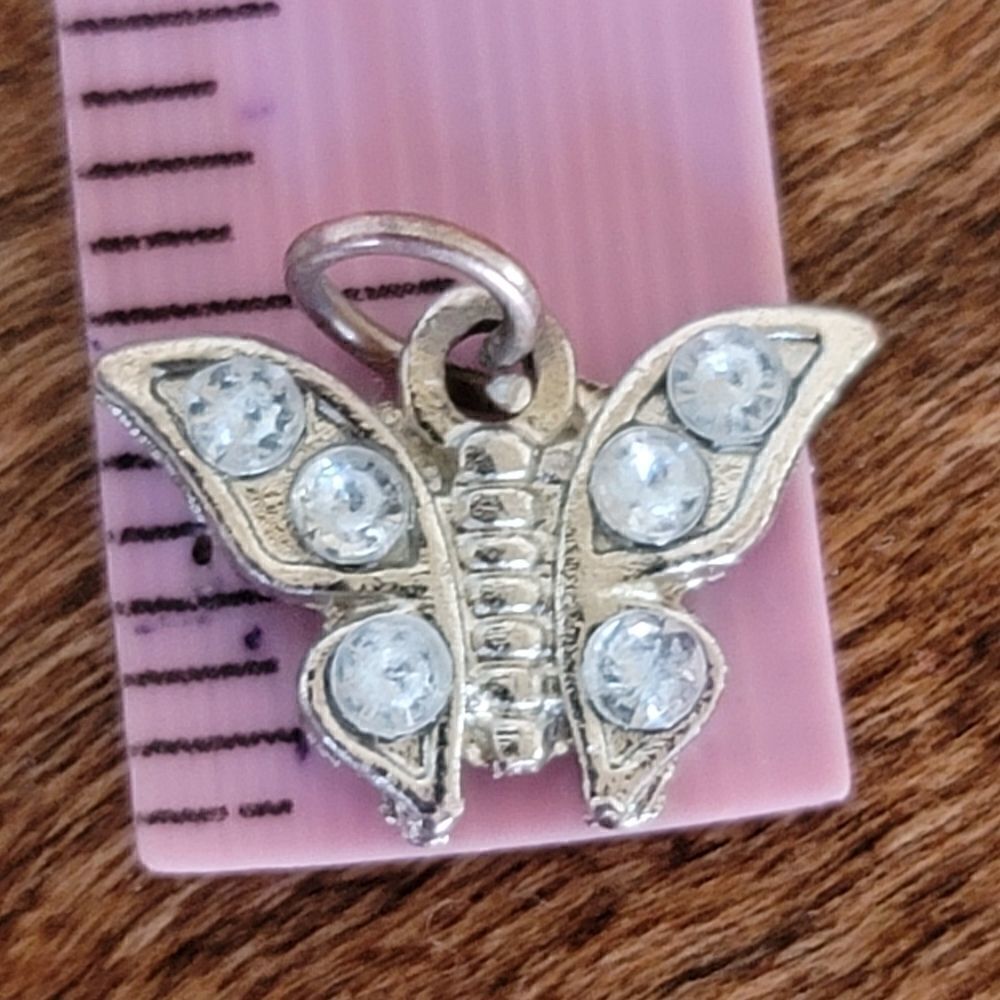 Miniature butterfly pendant diamond rhinestones faux costume jewelry girls youth